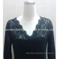 Black Lace Sleeve V Neck Sexy Lady Fashion Shirt Top